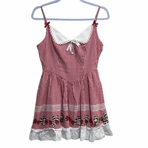 Thorn & Fable Raccoon Strawberry Gingham Cottagecore Mini Dress Small